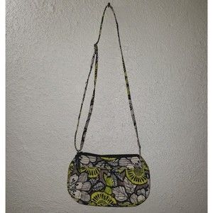 Vera Bradley Shoulder Crossbody Bag Green & Black Floral Print Women's Zip Purse